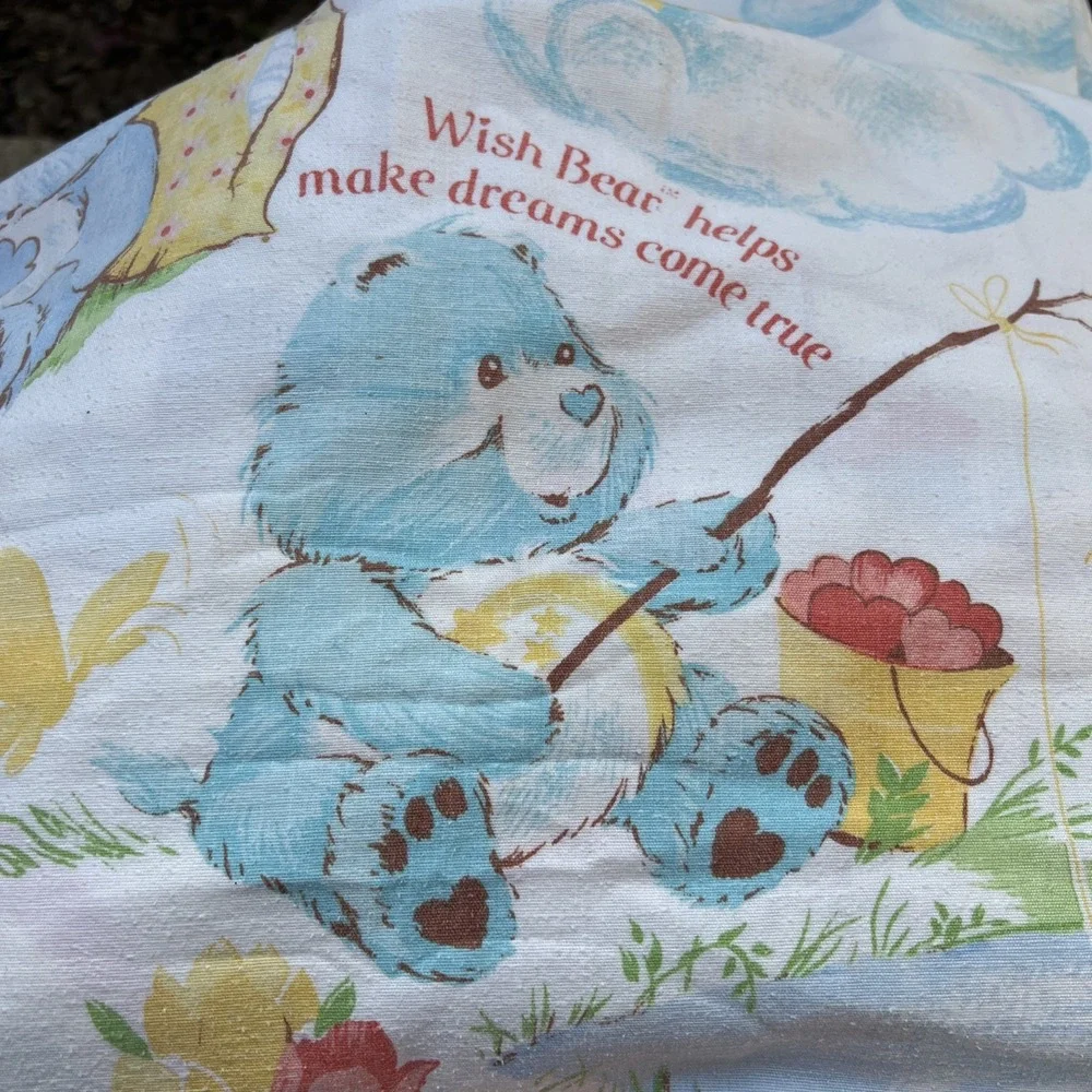Vintage 80's Care Bear Twin Bed Sheet Set One Fitted One Flat Sears Made USA
